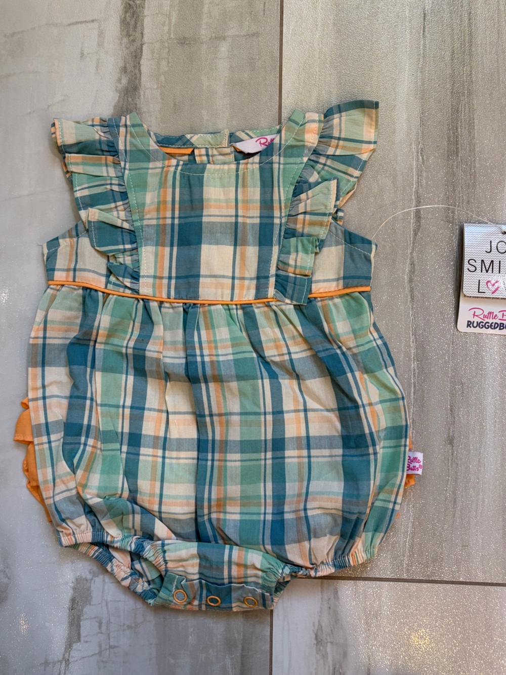 NWT RuffleButts Cotton Hampton Plaid Sleeveless Ruffle Bubble Romper Girl 0-3M
